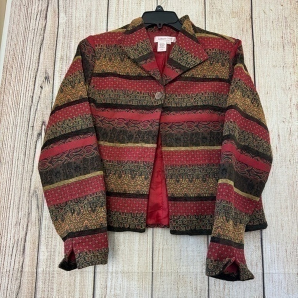 Vintage coldwater creek womens single button jacquard jacket size medium